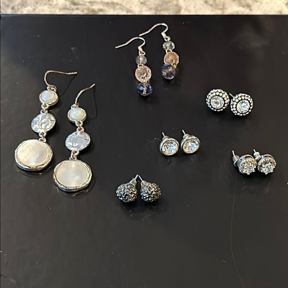 ✨ Set of Six Silver Earrings - 4 Studs, 2 Dangly
